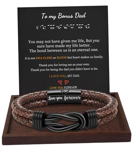 Btysun Gifts for Bonus Dad, Birthday Gifts for Dad I Love You Gift for Him Mens Leather Bracelet Brown Braided Cuff Bracelets Birthday Anniversary Christmas Jewelry - Image 1
