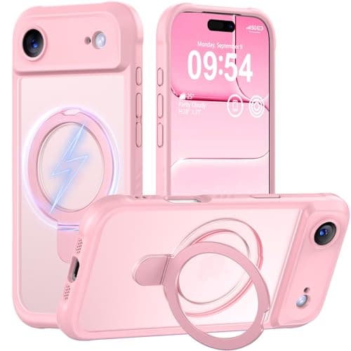 MOCCA Design for iPhone Air Case, Compatible with Magsafe [Premium Invisible Magnetic Ring Stand] [Military Drop Protection] Full Camera Guard Translucent Matte Slim Phone Cover 6.5",Pink