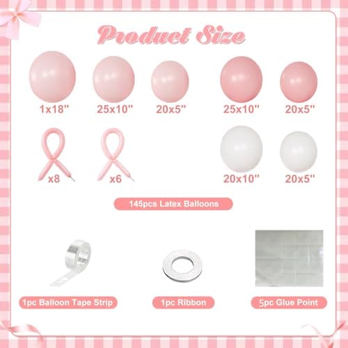 Coquette Birthday Decorations 145 Pcs Pink and White Balloon Garland Arch Kit Include Light Pink White Bow Balloons Different Size for Baby Shower Gender Reavel Wedding Party Decorations - Thumbnail 6