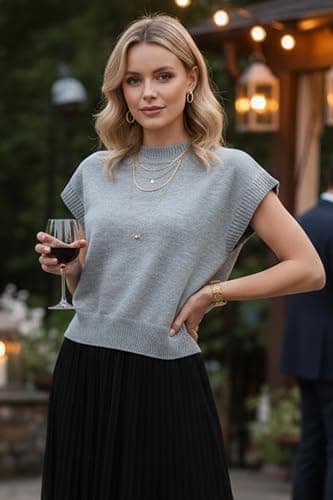 Orolay Women's Cap Sleeve Sweater Vest Mock Neck Short Sleeve Knit Top - Soft Lightweight Solid Color - Thumbnail 6