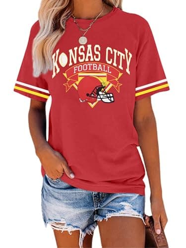 Football Shirts for Women Game Day Tshirt Football Team Fans Gift Tees Sport Season Short Sleeve Tops Red - Image 1