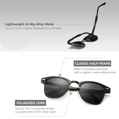 SUNGAIT Classic Half Frame Retro Sunglasses for Women Men with Polarized Lens (Black Frame Gray Lens) - Thumbnail 4
