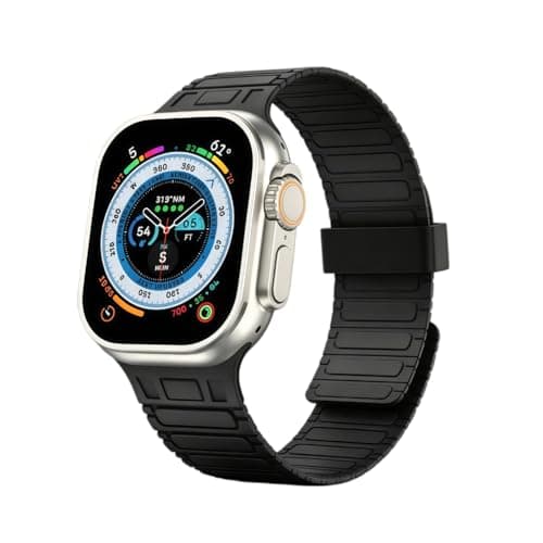 Magnetic Band Compatible with Apple Watch Ultra 3/2/1 Band for Men 49mm 46mm 45mm 44mm 42mm, Silicone Sport Waterproof Loop Strap Magnet Link for iWatch Series SE 11 10 9 8 7 6 5 4 3 2 1(Black)