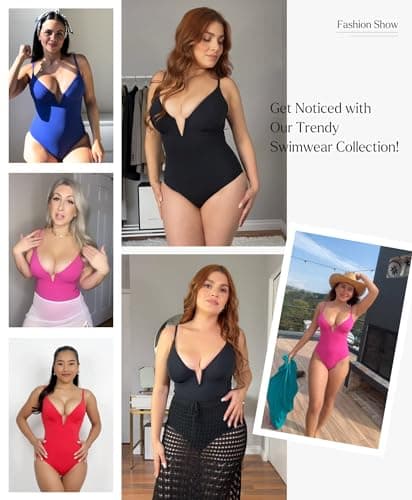Popilush Tummy Control Swimsuits for Women Shapewear One Piece Underwire Swimsuit Deep V Neck Bathing Suits Summer Beach Pool Vacation Fruit Green - Thumbnail 4