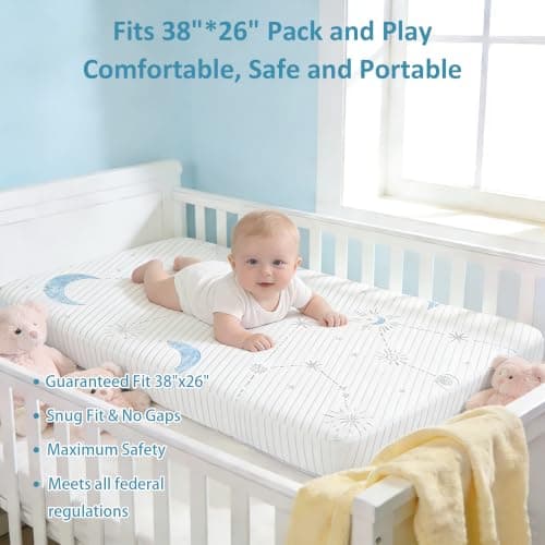 PanKers Pack and Play Mattress,Dual Sided Premium Memory Foam Pack N Play Mattresses for Baby 38"x26"x1.5" Breathable Mattress for Pack N Play with Washable Soft Cover - Thumbnail 2