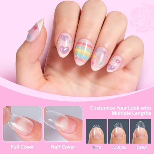 Ranrose 390pcs Extra Short Almond Nail Tips for Girls12-16 Years Old, 13 Sizes Pre-Shaped Soft Gel Press on Nails for Kids Natural Fit for DIY Nail Tips Art for School, Parties, Holidays,Dress Up - Thumbnail 3