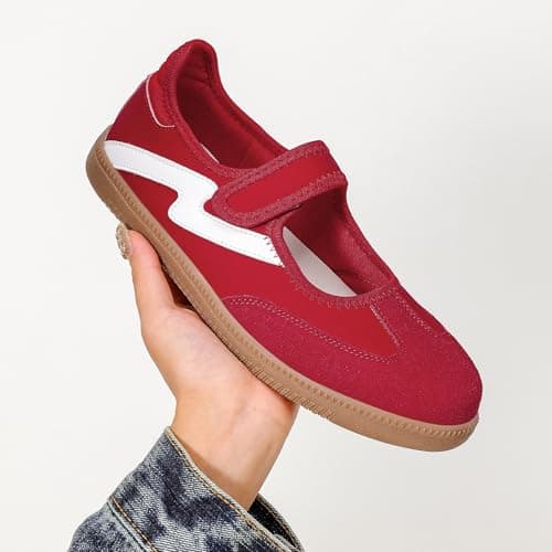 Foiola Womens Sneakers Casual Lightweight Tennis Shoes Slip on Footwear Women's Fashion Retro Sneakers for Dress Jeans Skirts Red - Thumbnail 2