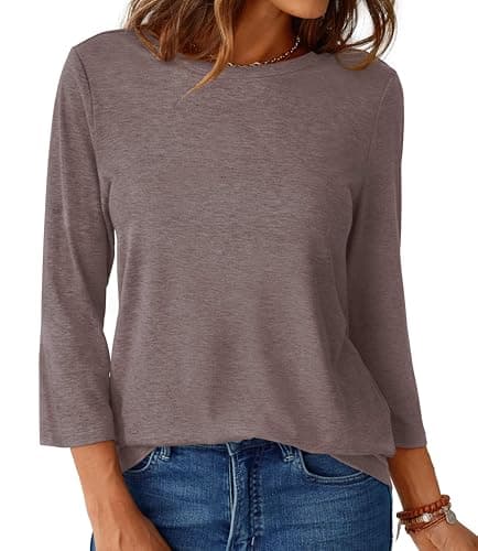 GKBK Womens Tops 3/4 Sleeve Shirts Round Neck Casual Blouses Basic Loose Fit Pullover Tshirts Gray Purple XL - Thumbnail 5