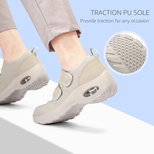 STQ Womens Diabetic Shoes Non Slip Orthopedic Walking Shoes Breathable Adjustable Mary Jane Shoe Taupe, Size 9 - Thumbnail 5