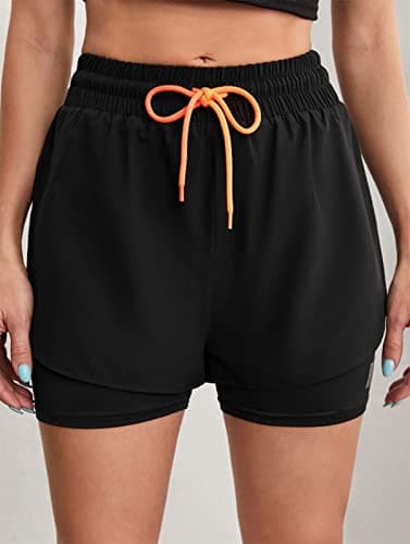YOAKUKA Women's 2 in 1 Workout Shorts Gym Workout Yoga Running Biker Tennis Skirts Clothes Summer Black - Thumbnail 2