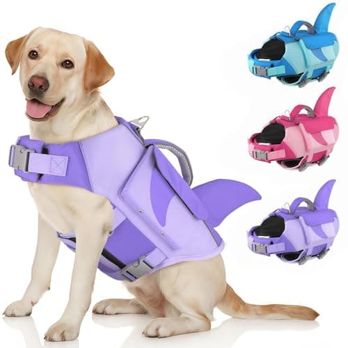 Dogcheer Shark Dog Life Jacket, High Buoyancy Dog Life Vest with Removable Foam Panels, Rescue Handle & Reflective Stripes, Dog Swimming Vest for Swim-Loving, Beginner, Senior & Weak Dogs, Purple XL - Image 1