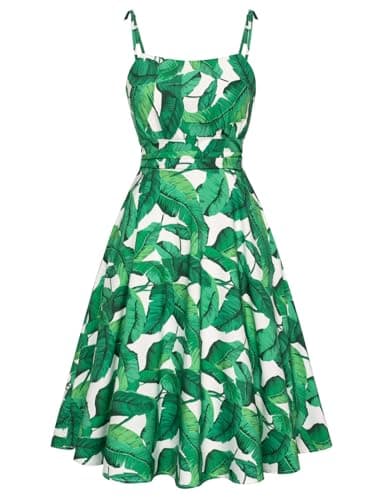Belle Poque Spring Summer Dresses for Women Knee Length Dress Tropical Hawaiian Floral Dress Beach Vacation Green XXL - Image 1