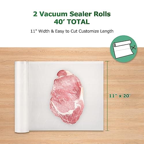 FRESKO Vacuum Sealer Bags Rolls 2 Packs 11" x 20', Commercial Grade Seal a Meal Bags for Storage Food and Sous Vide, BPA Free, Heavy Duty Customized Size Freezer Bags for Vacuum Sealer - Thumbnail 4
