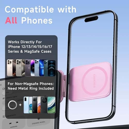 COOEXES Pink Foldable Magnetic Phone Mount, Hidefold Ultra-Thin Magnetic Phone Holder for Car with Dual Side Strong Magnets, Car Accessories for Women, Fit for All Phone, Dashboard, Laptop, Gym - Thumbnail 5