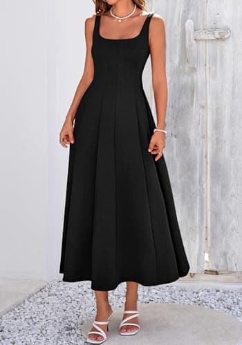 BTFBM Women Elegant Wedding Guest Dress Summer Square Neck Sleeveless Flowy A Line Formal Cocktail Party Maxi Dresses(Black, XX-Large) - Thumbnail 2