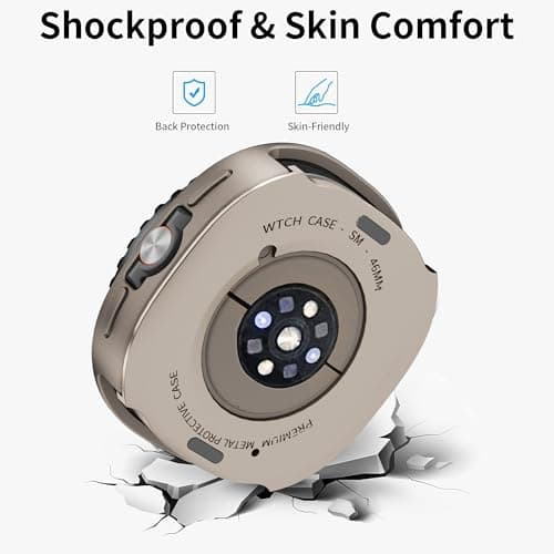 SDOCEBF for Samsung Galaxy Watch 8 Classic 46mm, Rotatable Metal Bezel Case, Slim Shockproof Bumper with Back Cover, Titanium/Orange - Thumbnail 5