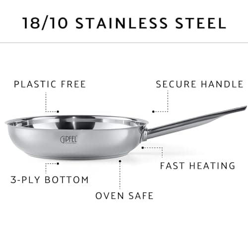 GIPFEL INTERNATIONAL - Tri Ply Stainless Steel Frying Pan Skillet Healthy Cookware - Fry Pans for Induction Gas Electric Stove & Oven Safe (10 inch) - Thumbnail 3