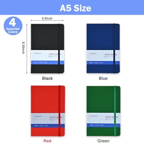SUQJOY Lined Journal Notebooks, 4 Pack 160 Pages, 5.5x 8.2-Inch Journals for Women Men, Hardcover Notebook with 100 gsm Thick Paper, A5 Size College Ruled Notebook for Writing/Travel/Work (Assorted Color-4 Pack) - Thumbnail 2