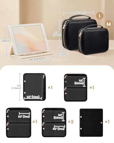 Lolalet Travel Jewelry Notebook Organizer Case, Large Jewelry Binder Book with Individual Pouches, Portable Leather Zippered Bag for Jewelry Storage of Earring, Ring & Necklace, Gift for Women -Black - Thumbnail 3