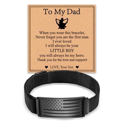 Miss Chipmunk American Flag Bracelet for Men Dad Son Brother Boyfriend Husband,Stainless Steel Bracelets Birthday Christmas Jewelry Gifts for Men Him(To My Dad from Son) - Image 1