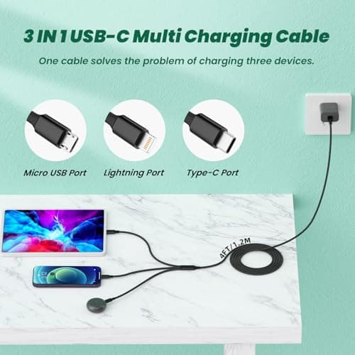 Travel Vacation Essentials USB C Multi Charging Cable, 2Pack 4FT Nylon 3-in-1 Charging Cord for Multiple Devices with Type C/Micro/IP Port, Universal Charger Cable for Cell Phone, Galaxy 25, iPad - Thumbnail 2