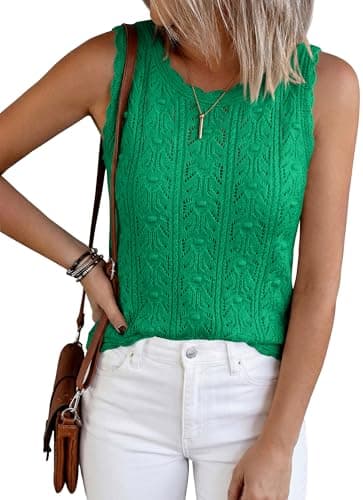 BTFBM Crochet Tank Tops for Women Sleeveless Loose Sweater Vest Top Summer Spring 2026 Cover Ups Beach Vacation Clothes(Green, Medium) - Image 1