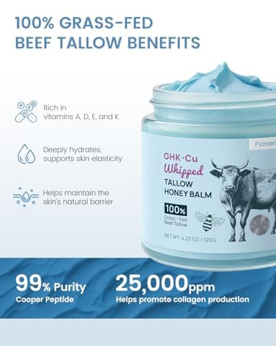 Fioraen 25,000ppm GHK-Cu Copper Peptides Whipped Beef Tallow for Skin, Grass Fed Tallow and Honey Balm with Manuka Honey & Vitamin E, High Potency Anti Aging Face Moisturizer for Firming & Repair 4oz - Thumbnail 3