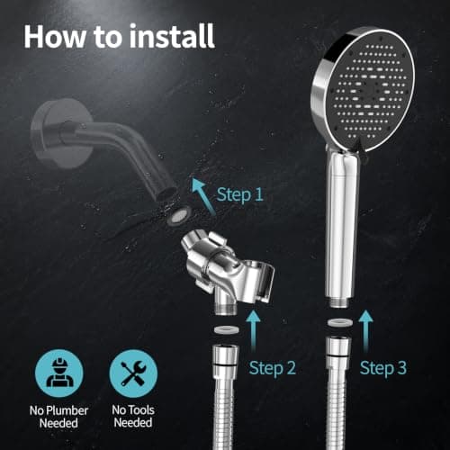SR SUN RISE NSF Certified Filtered Shower Head with Handheld for Hard Water to Remove Chlorine High Pressure 9-Spray Setting (with Power Wash) Anti-Clog Nozzles (1 Filter, Chrome Silver) - Thumbnail 6
