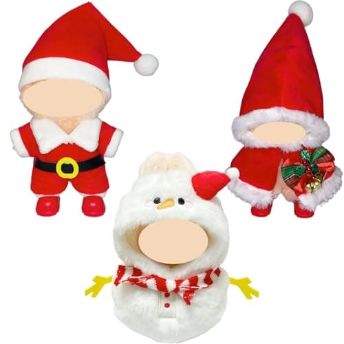 Christmas Doll Clothes for 17cm Dolls, 3 Sets Christmas Outfits Snow Man Santa Claus with Santa Hat Top Shoes & Accessories for Dolls Holiday Dressing up(No Doll) - Image 1