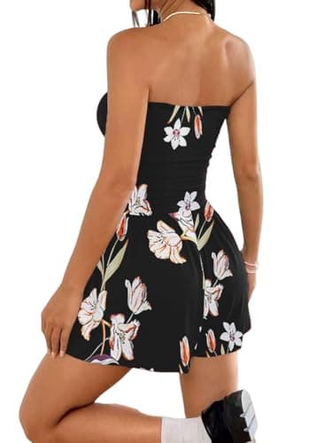 STOLKISS Women Summer Casual Strapless Rompers Tube Top Shorts Jumpsuit Sleeveless Off Shoulder Sexy Beach Romper with Pocket - Thumbnail 4