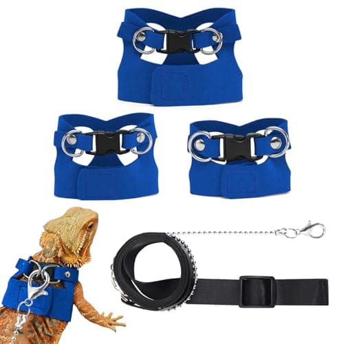 VOXGET 3 Pack Bearded Dragon Leash and Harness Set for Small Animals, 6.5FT Leash with 3 Sizes Adjustable Harness for Lizard Walking Adventure, Soft Vest Clothes for Squirrel Reptile Lovers -Blue