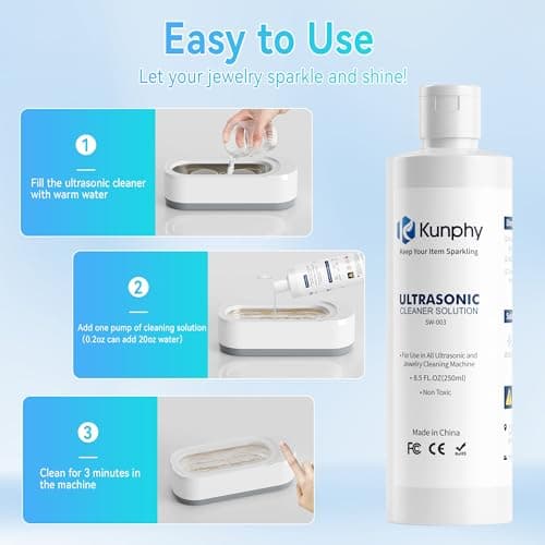 kunphy Sonic Jewelry Cleaner - Effective Solution for Cleaning Gold, Silver, Platinum, Diamonds, and eyeglasses watch, 8.5 oz (250 ml) - Thumbnail 6