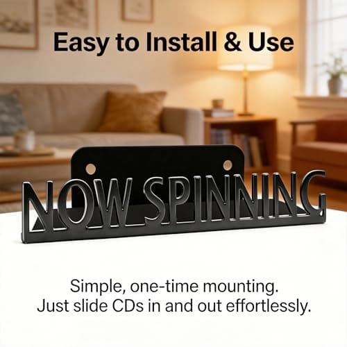 Now Spinning Vinyl Record Stand Wall Mount Album Player Display LP Shelf Black Decoration Vintage Organization for Music Lovers Accessory Hanging Storage Holder Room Steel Gift Ideas Lover Metal - Thumbnail 2