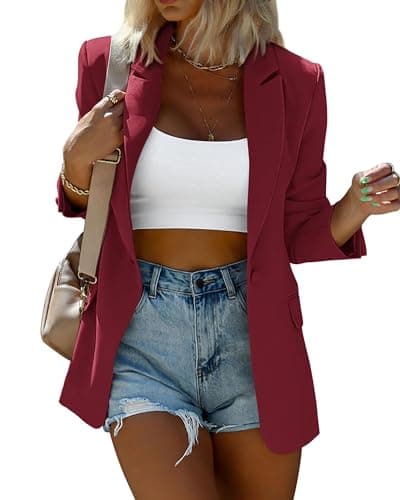 KIRUNDO Women's Blazer Oversized Boyfriend Long Sleeve Button Front Business Casual Jackets Spring Fall Fashion 2026 Work Clothes(Wine Red, XX-Large)