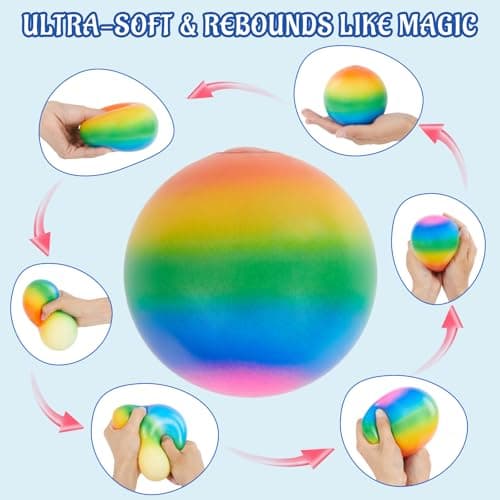 Giant 4-Inch Rainbow Stress Ball -Jumbo Big Squeeze Relief! Fills Your Entire Palm, 2X Larger Than Standard, Ultra-Soft Ball for Deep Stress Relief - Thumbnail 5
