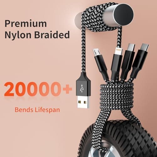 Multi Charging Cable 2Pack 5Ft,Dual Type-C Multiple Charger Cable Nylon Braided 4 in 1 Multi USB Charging Cord with IP/Type C/Micro USB Ports for Cell Phones/iPhone/Tablets/Samsung Galaxy & More - Thumbnail 3