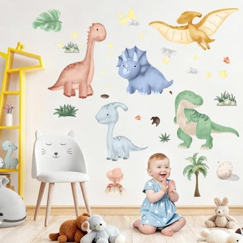 Dinosaur Wall Decals Dino Palm Tree Wall Stickers Decor for Boys Bedroom Playroom Baby Nursery Wall Decal Gifts for Kids - Image 1