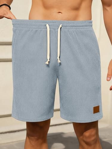 Hardaddy Mens Corduroy Shorts Casual Elastic Waist Drawstring 2026 Summer Beach Lounge Short(Light Blue XX-Large) - Thumbnail 3