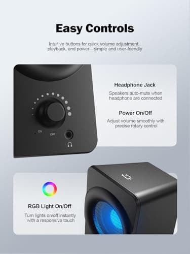 Bluedee Computer Speakers for Desktop PC, Dual Driver PC Speakers with RGB Lights, Plug & Play Compact Wired USB Speaker for Laptop & Desktop, USB or USB-C for Power & Audio - Thumbnail 4