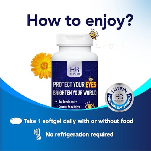 Herbal Bee Eye Supplement - Lutein 10mg, Meso-Zeaxanthin 10mg, Zeaxanthin 2mg - Eye Vitamins Supports Vision, Blue Light Protection & Macular Health - Natural Antioxidant Formula | 90 Softgels - Thumbnail 6