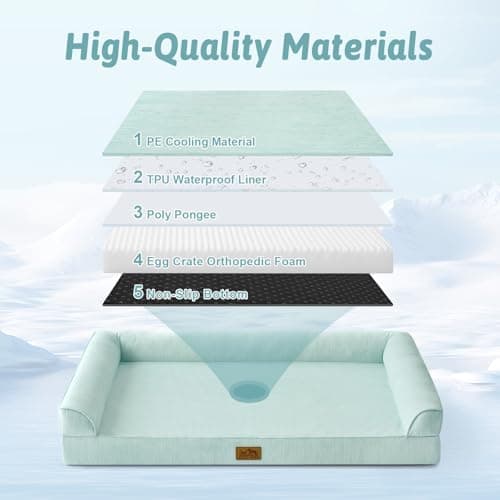 Cooling Dog Bed, Orthopedic Foam Dog Bed with Sides, Removable Washable Cover & Waterproof Lining and Nonskid Bottom, Comfortable Pet Beds for Large Dogs, Green (42" L x 30" W x 7" Th) - Thumbnail 6