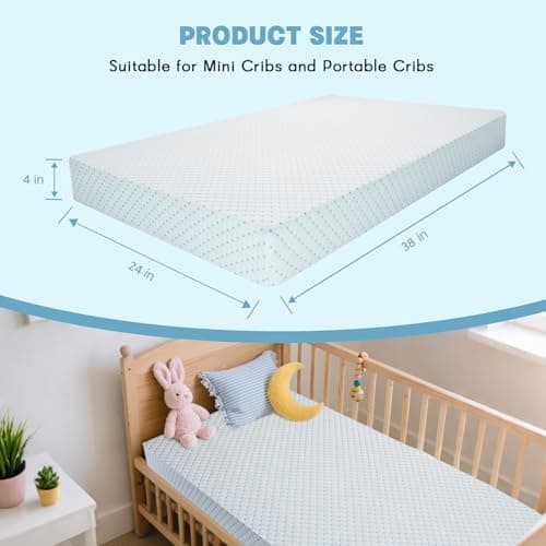voomf Mini Crib Mattress, 38x24X4 Inch Dual Sided Comfort Memory Foam Portable Crib Mattress, Soft Breathable Baby Mattresses for Mini and Portable Cribs with Machine Washable Cover - Thumbnail 3