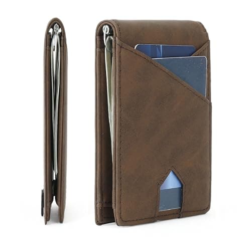 SENDEFN Slim Wallet for Men with Money Clip RFID Blocking Bifold Genuine Leather Minimalist Card Holder with ID Window （coffee） - Image 1