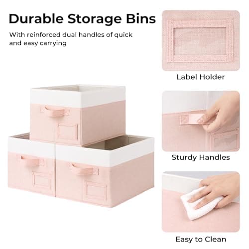 GRANNY SAYS Storage Baskets for Organizing, Fabric Storage Bins for Shelves, Closet Storage Boxs, Clothing Storage and Organization, Decorative Storage Bins, Pink&Ivory, Medium, 3-Pack - Thumbnail 5