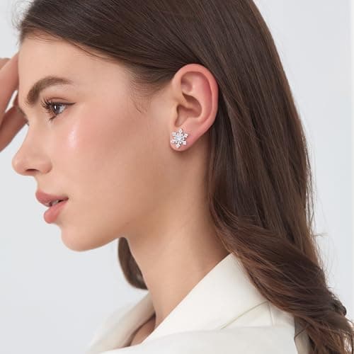 0.5CT Moissanite Snowflake Earrings Brilliant Jewelry for Women D Color VVS1 S925 Sterling Silver 18K White Gold Plated for Mother Love Friend Mother’s Day Birthday Gift for Her - Thumbnail 2