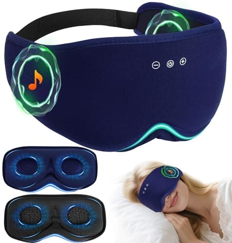 LC-dolida Bamboo Cotton Bluetooth Sleep Mask, 2 in 1 3D Soft Sleep Mask with Sleep Headphones, Sleep Eye Mask with Timming Setting, Blackout Sleeping Mask for Side Sleepers, Women Men, Navy - Image 1