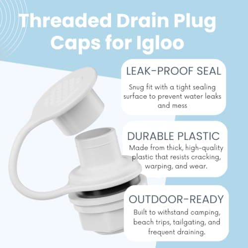 Cooler Drain Plug Caps Replacement for Igloo 25–70 QT, 2 Pack Triple-Snap Leak-Proof ABS Plastic Drain Caps with Tether, Exact Fit for Igloo Ice Chest Drain Plug - Thumbnail 2