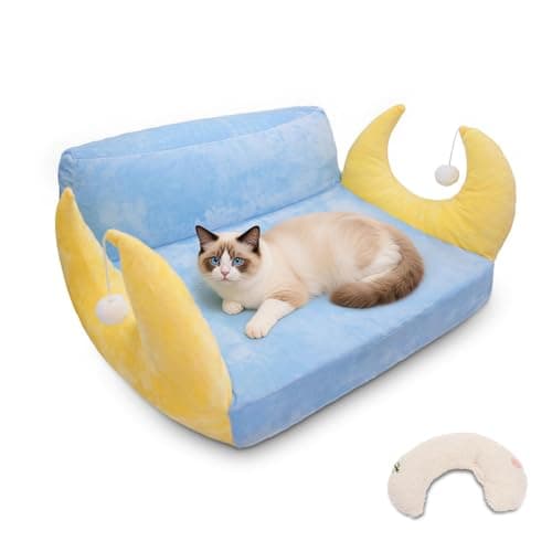 MOYMO Cat Couch with Soft Pillow, Supportive Dog Couch, Cat Sofa with Removable Cover，Cute Moon Shaped, 24 Inch