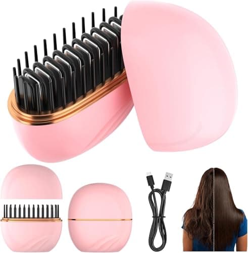 Mini Hair Straightener Brush, Rechargeable Portable Hair Straightener Brush, 3-Speed Temperature Control All Hair Types, Anti Scald Shell,Fast Heating Hot Comb, Idea for Travel Gift Hair Straightener