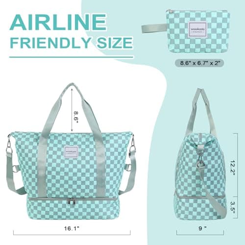 WOOMADA Weekender Bag for Women, Travel Duffel Bags with Toiletry Bag & Shoe Compartment(brown checkerboard) - Thumbnail 2